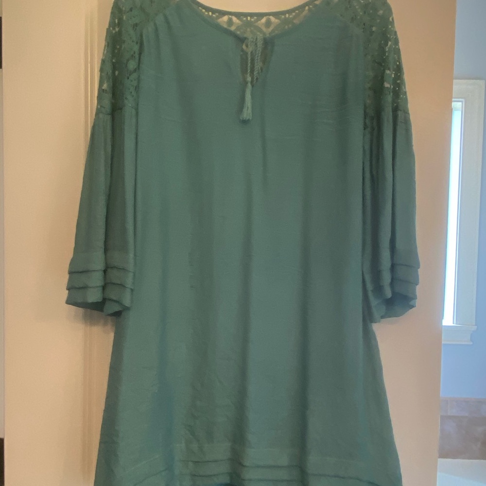 Teal green dress with lace top